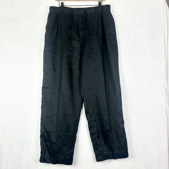 Delf Collection Linen Trouser Pants Size 36x28.5 Black Lined Pleat Front - Picture 1 of 6